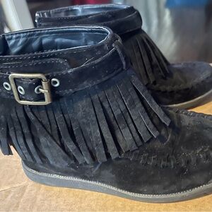 Rouge Black Fringe Ankle Booties